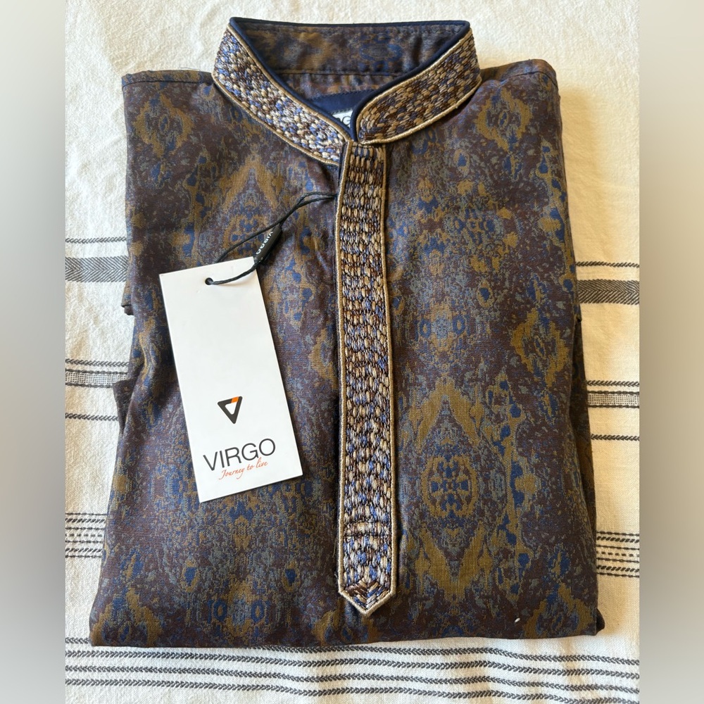 Virgo Deep Purple and light brown Patterned Kids Panjabi